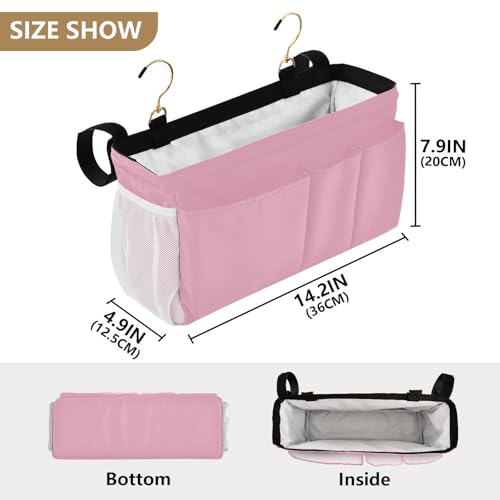 Rose Red Bedside Caddy Storage Bag Bedside Organizer for Dorm Room Top Bunk Bed Hanging Storage Organizer 6 Pockets with Hooks for Book Glasses Phone Holder - color: Rose Red