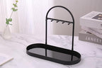 Shinpuru Metal Jewelry Organizer Stand & Key Holder Tray with Acrylic Base, Key Stand and Jewelry Tray with 5 Hooks, Perfect Bowl, Valet, Key Tray, Ring Holder, Jewelry Dish(Matt Black) - color: Matt Black