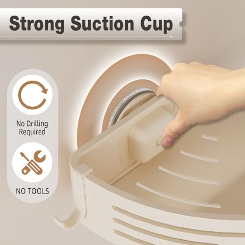 Conworld Corner Shower Caddy Suction Cups, Corner Shower Shelf With a Towel Bar, Shower Organizer Suction for Bathrooms Storage with Hooks, No-Drilling Removable (Aluminum, 2-Pack, Cream) - style: Cream