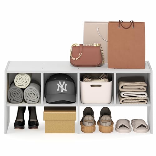 Furinno FANO Closet Organizers and Storage, 6-Cube Multipurpose Top Shelf Closet Shelf, Stackable Closet Organization Shelves, 11.7 x 36 x 15.4, for Bedroom, Closet, Laundry Room, White - color: White, size: 6-Cube, Top Shelf