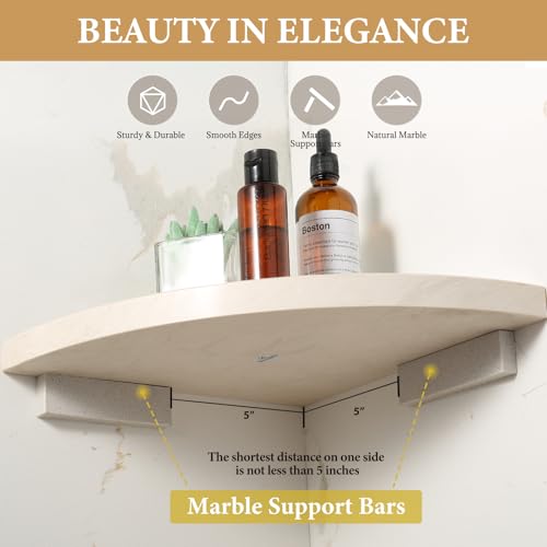 Koville 10'' Natural Marble Shower Corner Shelf for Bathroom, Wall Mounted Stone Corner Shower Caddy 1 Layer, No Drilling, Modern, Polished, Durable, Conical, Bathroom Storage - 1 Item - color: Khaki Rose, size: 1-Layer