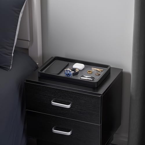 ProCase Wooden Valet Tray for Men, Wood Catch-All EDC Organizer, Nightstand, Entryway Bedside Dump Holder, for Wallets, Keys, Watches, Phones, Loose Change, Trinkets -Black - color: Black