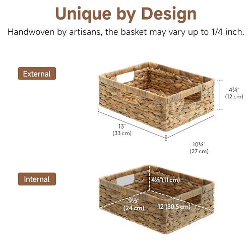 StorageWorks Pantry Baskets, Wicker Storage Baskets for Organizing, Shelves, Pantry Organizers and Storage, Water Hyacinth, 13"L x 10¼"W x 4 ¾"H - color: Natural (Water Hyacinth), size: 13"L x 10¼"W x 4 ¾"H