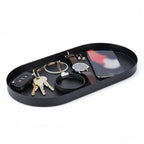 Oval Key & Wallet Tray, 12"x6"x0.8" Metal Valet Trays for Entryway Table, Minimalist Catch All Dish for Keys, Wallet, Jewelry, Black