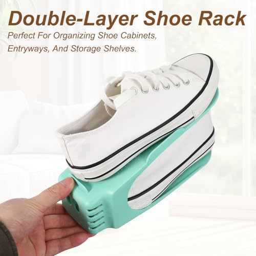 uxcell Shoe Slot Organizer 4 Pcs, 10.2x3.9x5.1 Inch Shoe Stacker Double Layer 50% Space Saver for Storage Closet Rack Organization, Light Blue - color: Light Blue