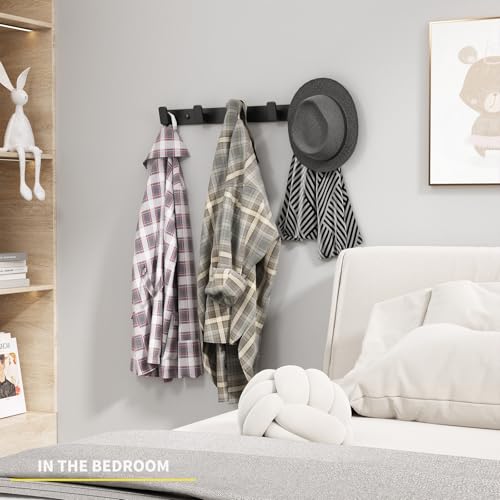 Coat Hook Wall Rack Hanger - Double Coat Rack with 5 Hooks Wall Hooks for Hanging Hat Key Bag Towel Wall Mount Coat Rack, Black 2 Packs - color: Black, size: Rectangle 5 Hooks 2 Packs