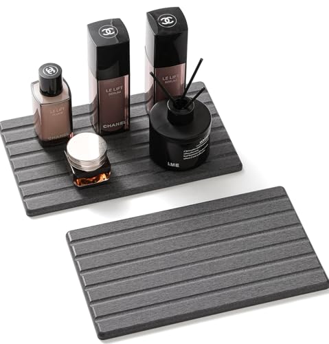 Razborci 2PCS Water Absorbing Stone Drying Tray Mat for Bathroom Sink & Kitchen Counter Organizer, Quick Dry Dish Soap Dispenser Sponge Holder, Vanity Sink Caddy, Coaster, Dark Gray - 10" x 6" - color: 2pack-10"x 6" - Dark Gray