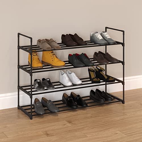 Home-Complete Shoe Rack - 4-Tier Shoe Organizer for Closet, Bathroom, Entryway - Shelf Holds 20 Pairs Sneakers, Heels, Boots (Black) - color: Black, size: 4-Tier
