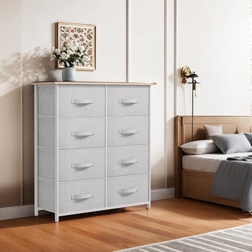 YITAHOME 8 Drawers Dresser - Fabric Storage Tower, Organizer Unit for Bedroom, Living Room & Closets - Sturdy Steel Frame, Easy Pull Fabric Bins & Wooden Top - color: Light Grey(new 2025)