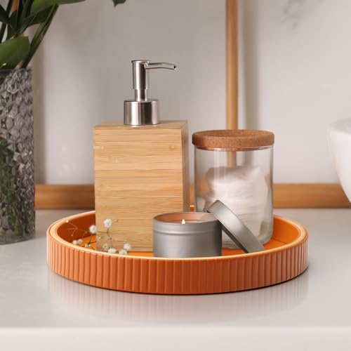 SANZIE Leather Tray Desktop Storage Organizer Premium Serving Trays Decorative Tray Valet Trays for Sundries Cosmetics Phone Wallet Cutlery (Orange Disc) - color: Orange Disc