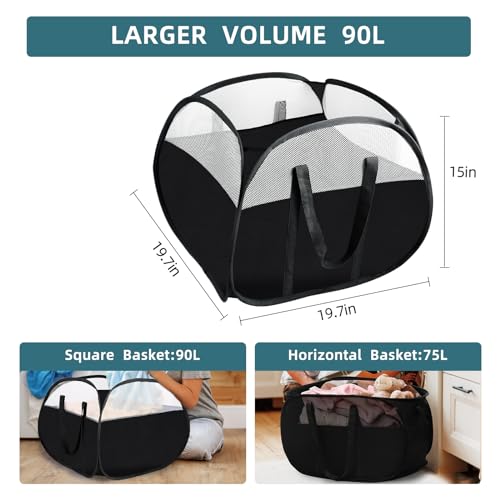 2 Pack Collapsible Laundry Baskets, 90L Large Foldable Laundry Basket, Pop Up Hampers for Laundry, Dirty Clothes Laundry Hamper for Bedroom, Bathroom, Dorm, Laundry Room, Travel or Camping Black - color: 2xBlack