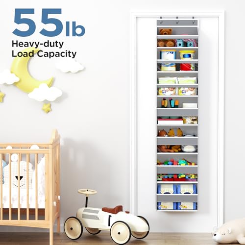 Mefirt Over The Door Organizer, 7 Tier Door Hanging Organizers with 7 Large Pockets 12 Side Pockets, Behind Door Storage Hanging Shelves for Closet Bathroom Bedroom Nursery - color: Grey, size: 7-Tier