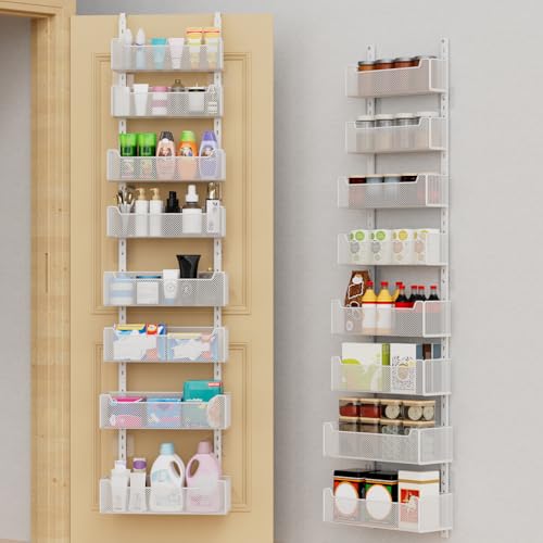 VyGrow Over The Door Organizer, 8-tier Metal Door Organizer Hanging with Adjustable Baskets, Behind The Door Storage for Bedroom Closet Bathroom Pantry Cabinet Kitchen, White - color: White, size: 8-Tier