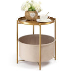 danpinera Round Side Table with Fabric Storage Basket, Metal Side Small Bedside Table Nightstand with Removable Tray Top for Living Room, Bedroom, Nursery, Bathroom, Gold - color: Gold
