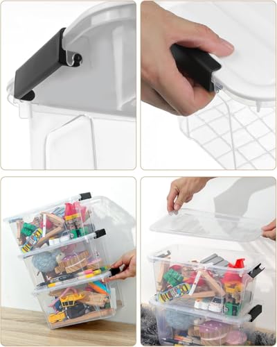NUMIFUN Plastic Storage Bins with Lids 6 Pack, 7 Quart Storage Containers with Black Buckle Latch, Stackable Storage Containers for Home Pantry Office Classroom Organization, White - color: Clear+White+Black