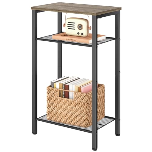 Hoctieon 3 Tier End Table, Telephone Table, Tall Side Table with Storage, Small Nightstand for Small Spaces, Metal Frame, For Living Room, Bedroom, Sofa Couch, Hall, Easy Assembly, Greige - color: Greige, size: 1 Pack