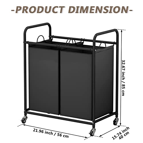 SUOERNUO Laundry Hamper Basket 2 Bag Laundry Sorter Cart with Rolling Lockable Wheels and Removable Bags Laundry Organizer Cart for Clothes Storage, Black - color: Black, size: 2 Bags