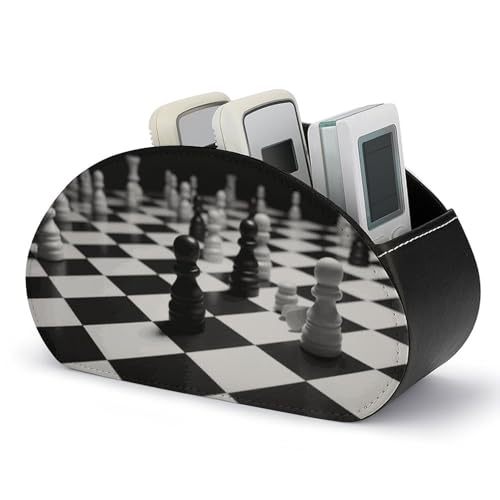 PU Leather Remote Control Organizer Box 5-Slot Multifunctional Black White Chess Checkerboard Storage Holder for TV/DVD/Accessories Stylish Desk Decor for Living Room, Bedroom, Office - color: Black White Chess Checkerboard