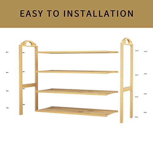 UDEAR Bamboo Shoe Rack 4-Tier Shoe Storage Organizer Entryway Shoe Shelf - size: 4-Tier