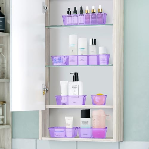 WOWBOX 25 PCS Plastic Drawer Organizer Set, Desk Drawer Divider Organizers and Storage Bins for Makeup, Jewelry, Gadgets for Kitchen, Bedroom, Bathroom, Office, Clear Purple - color: Clear Purple