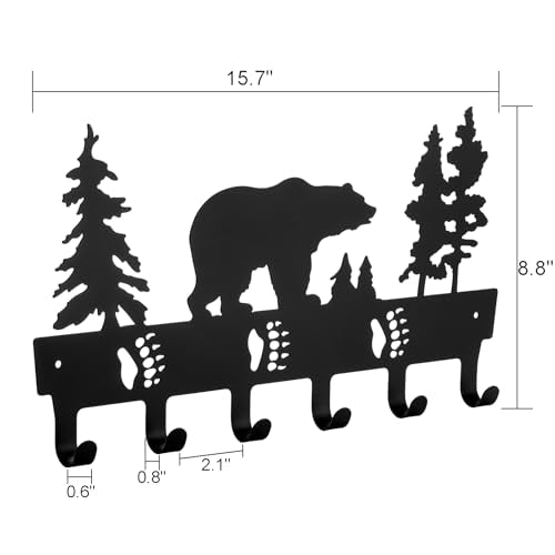 Coat Rack Wall Mount with 6 Hooks, Metal Bear Coat Hanger for Hanging Hat, Clothes, Robe, Keys, Backpack, Towels, Jacket, Purse - Closet, Door, Entryway, Bathroom, Bedroom (Black)