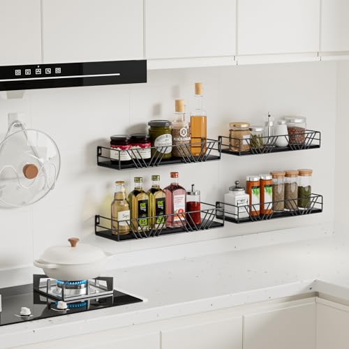 Amaoot Floating Shelves for Wall Set of 4, Different Sizes Mounted Wood Floating Shelf, Wall Shelves for Living Room,Bedroom, Bathroom, Kitchen, Farmhouse Decor, Office - color: Black