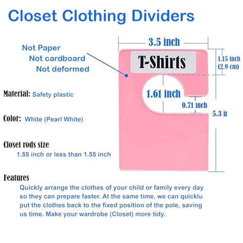 20 Pack White Clothing Rack Size Dividers Plus 45 Labels (1 Inch) and 18 Large Blank Labels, Large Rectangular Clothing Closet Dividers (Pink) - color: Pink, size: 20 PACK