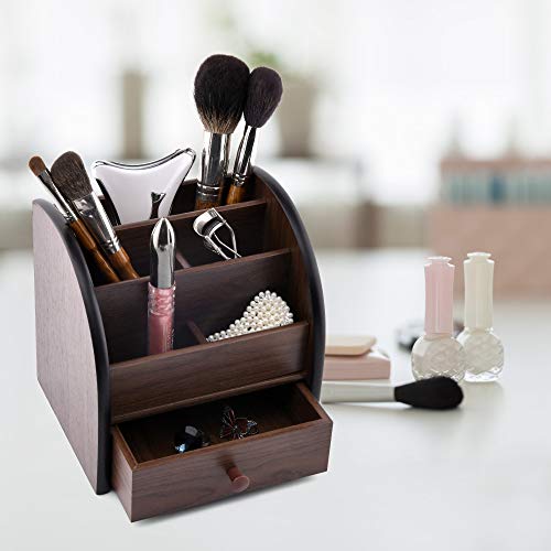 Siveit Wooden Desktop Organizer with Drawer, Multifunctional Office Supply Storage - Remote Control Caddy Holder