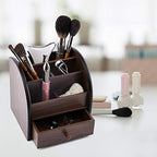 Siveit Wooden Desktop Organizer with Drawer, Multifunctional Office Supply Storage - Remote Control Caddy Holder