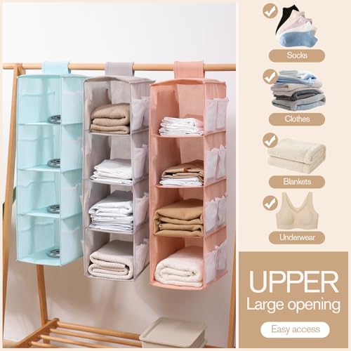 Hanging Closet Organizer, 4-Section Storage Shelves, Oxford Cloth with Mesh Pockets, (Pink, 4 Section) - color: Pink, size: 4 Section*2PACK