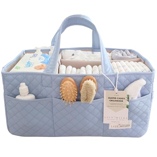 Lily Miles Baby Diaper Caddy Organizer, Quilted Nursery Storage Organizer for Newborn Essentials and Diaper Changing Station, Gift for Baby Shower and Registry Must-Have (Baby Breeze) - color: Baby Breeze