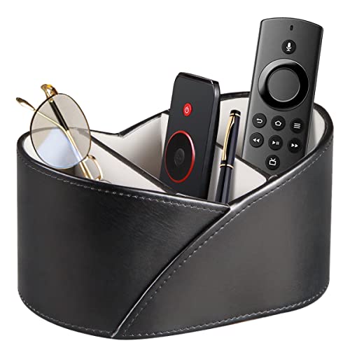 YAPISHI Leather Remote Control Holder for Table,TV Remotes Caddy 3 Grid Desk Organizer and Accessories Storage for Controllers/Stationery/Supplies, Modern Decorations for Living Room Nightstand Black - color: Black
