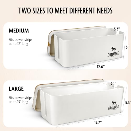DMoose Cable Management Box - 2 Pack Medium & Large Cord Organizer for Desk & Floor, Cable Organizer Box for Child & Pet - Cable Box Hider for Tidy Office & Home (Wood Print Lid, White Box, Pack of 2) - color: Pack of 2 - Wooden Print