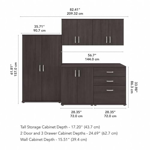 Bush Business Furniture Universal 92W 5 Piece Modular Storage Set with Floor and Wall Cabinets in Storm Gray - color: Storm Gray