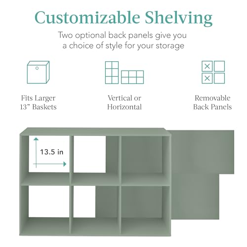 Best Choice Products Kids Bookcase 6-Cube Storage Organizer, 13.5in Shelf Opening, Bookshelf, Toy Storage, Customizable w/ 3 Removable Back Panels – Sage - color: Sage, size: 6-Cube, 13.5in Shelf Opening