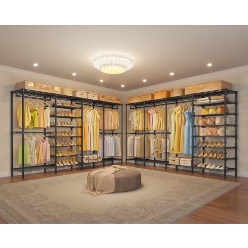 VIPEK S4 Heavy Duty Clothes Rack with Shoe Shelves Freestanding Clothing Rack with 6-Tier Shoe Rack, 4 Hanging Rod, Adjustable Shelf, Walk in Closet Organizer Garment Rack, Black - color: Black, style: S4
