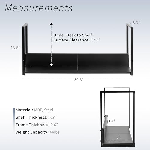 VIVO Under Desk 30 x 7 inch Storage Shelf, Office Accessory Holder for Supplies, Gaming Devices, and More, Workstation Organizer, Black, DESK-SHELF30-UB