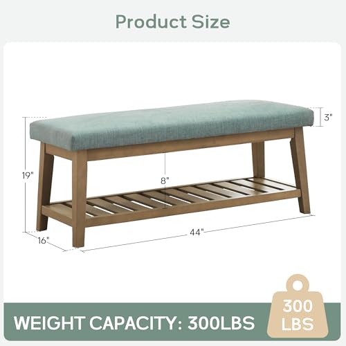 Zihanhome Entryway Shoe Bench with Cushion, End of Bed Bench,Upholstered Bench for Kitchen, Bench with Solid Wood Shelf, Fabric Ottoman Bench for Hallway, Living Room (Teal) - color: Teal