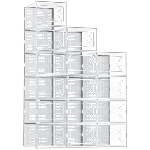 DUMOS Shoe Storage Boxes, 15-Pack Stackable Clear Shoe Containers with Lids, Display Sneaker Case Organizer for Closet, Under Bed, Entryway,White (Fit Size 9) - color: White, size: 15 PCS & Fit Size 9