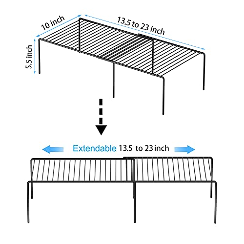 Redrubbit Expandable Metal Rustproof Kitchen Counter and Shelf Rack, 4 Piece Set of 2, Space Saver for Kitchen, Fridge, Bathroom - color: Black