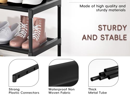 LUKYTOWER Extra Long Shoe Rack 6 Tier 39Pairs, Shoe Storage Organizer with 2 Hooks, Wide Stackable Shoe Organizer Racks for Closet Entryway,Shoe Shelf Stand Sturdy Durable Shoes Holder, Black - color: Black, size: 6Tier 40.95"H