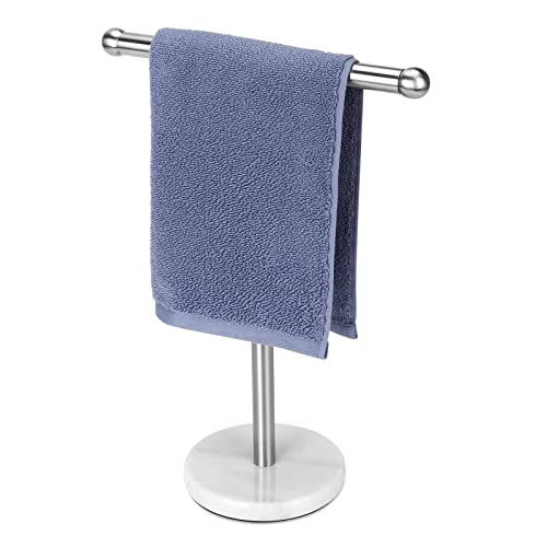 Hand Towel Holder Stand with Heavy Marble Base, T-Shape Towel Rack, Free-Standing for Bathroom Vanity Countertop, 304 Stainless Steel (Brushed Silver) - color: Brushed Nickel