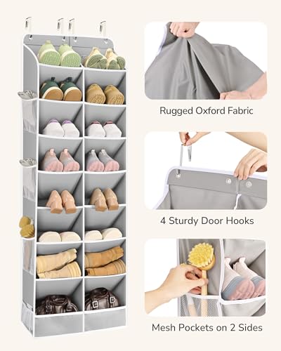 ULG Over The Door Shoe Organizer with 16 Large Pockets, Hanging Shoe Rack for Closet Door, Space Saving Shoe Storage for Boots, Heels & Sneakers,Grey - color: Grey, size: 8-Tier