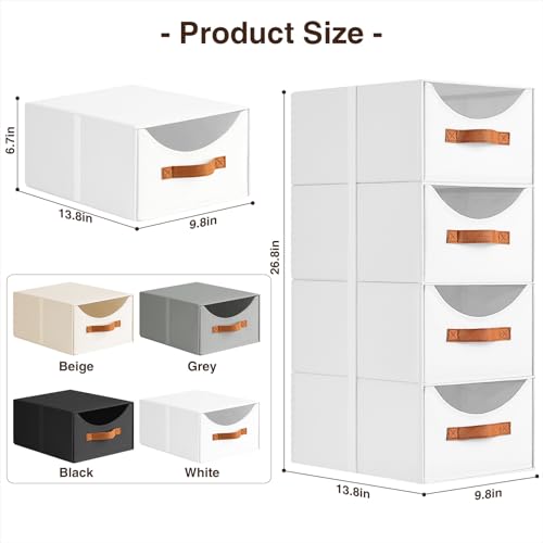 Homsorout Stackable Storage Drawers - Collapsible Storage Bins with Drawers, 6 Pack Closet Shelf Organizer Basket, Fabric Pull Out Organizer for Bedroom, Living Room, Dorm, White - color: White, size: 13 Inch. - 6 Pack