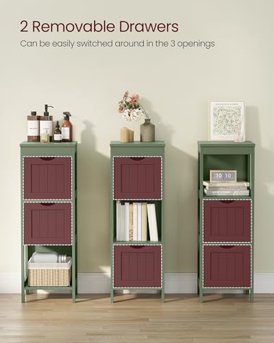 VASAGLE Storage Cabinet, Storage Organizer Rack Stand for Bathroom, Living Room, Multifunctional Corner Unit, 2 Drawers, 35 Inches in Height, Forest Green UBBC042C01 - color: Forest Green, size: 35"H