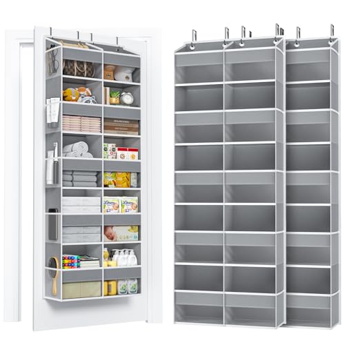 2 Pack 5-Tier Over The Door Organizer with 10 Side Mesh Pockets & Clear Windows, 80 lbs Weight Capacity Hanging Storage for Bathroom, Bedroom, Nursery, Kitchen, Organize Shoes, Diapers(Grey) - color: Grey, size: 2 Pack