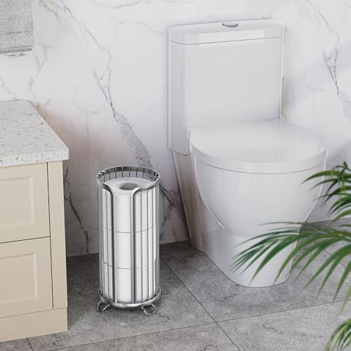 Toilet Paper Holder Stand, Freestanding Toilet Tissue Organizer, Minimalistic Storage Solution, Reserve Mega Rolls-Silver - color: Silver, size: 1 Pack
