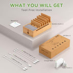Pezin & Hulin Cell Phone Charging Station for Multi Devices, All in One Desktop Charger Organizer, with Power USB Charge Adapter and 6 Cables, Use As Power Strip Hidden Box -Natural Bamboo Color - color: Natural