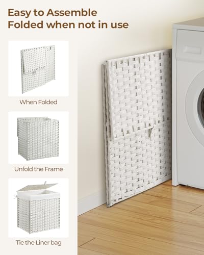 Greenstell Laundry Hamper with Lid, 125L Laundry Basket with 2 Removable Liner Bags & 2 Mesh Bags, Handwoven Synthetic Rattan Clothes Hamper for Clothes, Toys in Bathroom, Bedroom, Foldable, White - color: White, size: 125L (25.6 x 13.0 x 23.6 inches)