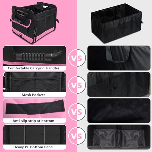 AOPHY Trunk Organizer for Car, 95L Large Capacity Trunk Storage with Non-Slip Bottom Strips, Cargo Organizer for Suv, Truck, Sedan, Waterproof Portable Car Organizers for Women Men(Pink) - color: Pink